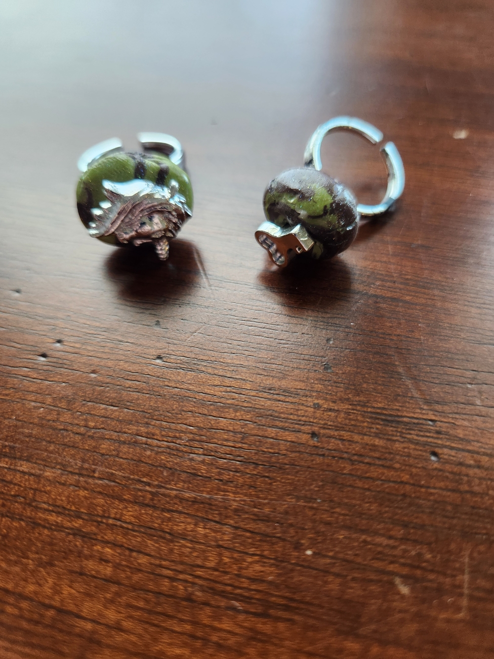 💎Green and Brown Bead Adjustable Rings - Pair